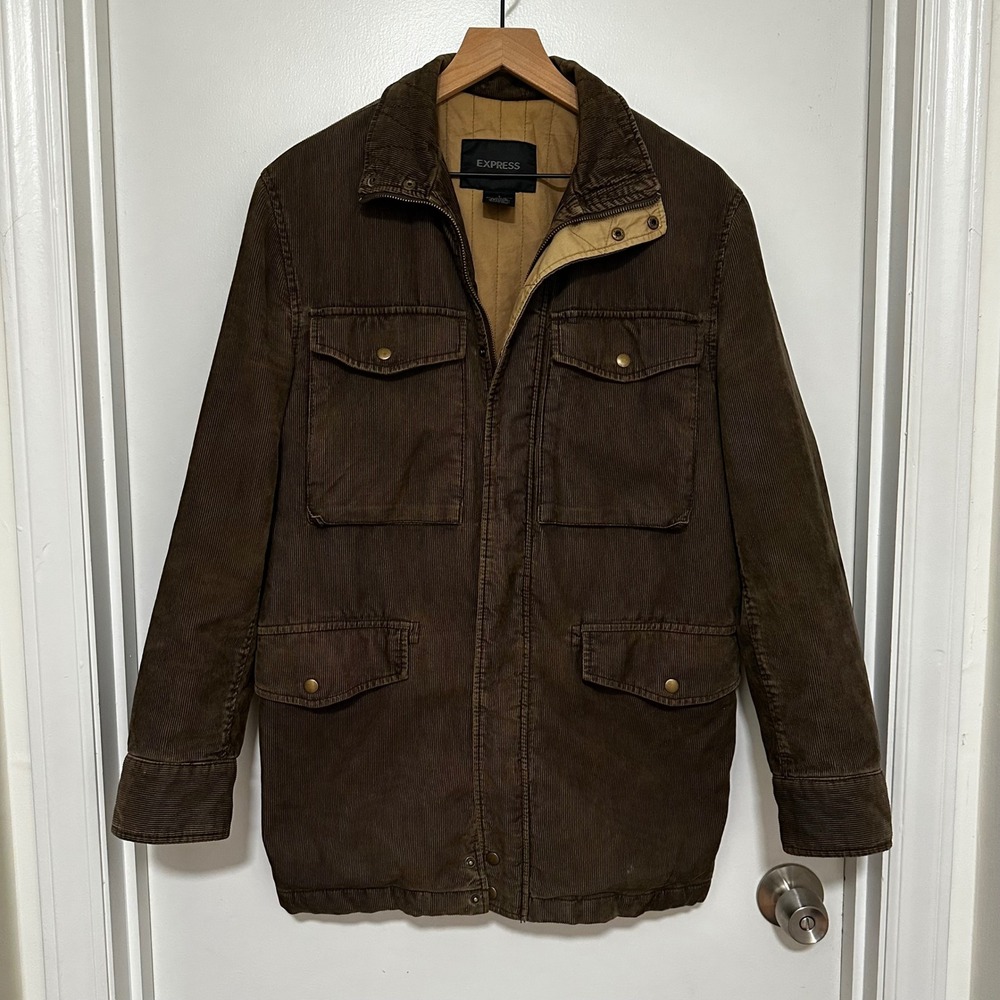 Express | Men's Brown Corduroy Quilted Lining Full Zip Field Jacket, Size S